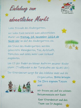 Herzliche Einladung zum Adventsmarkt im Kindergarten